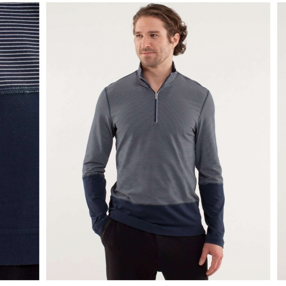 Lululemon Speed 1/2 Zip shirt pullover navy blue and white stripes